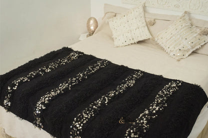 Handira Wedding Blanket | Moroccan Handmade Luxury Throw, Handira Blue Majorelle with Sequins, Berber Rugs, Carpet, Woven Bed Throw Blanket