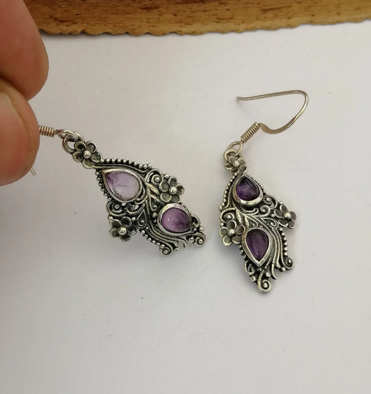 Amythest & Sterling Silver Paisley Earrings