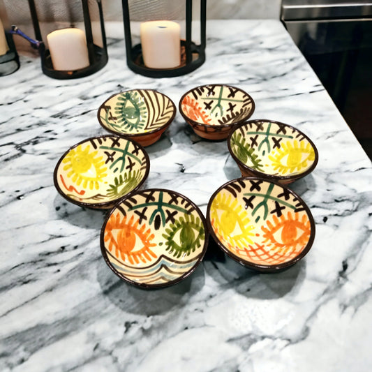 Set of 6 Ceramic Bowls Handcrafted, Artistic, Geometric Patterns, Vibrant Colors, Home Decor, Kitchen Accessories, Unique Tableware
