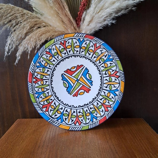 Large Colorful Moroccan Plate 25Cm – Handcrafted Ceramic Pottery – Wall Decor or Serving Dish – Boho Moroccan Home