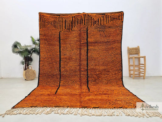 BURNT ORANGE RUG, Custom Made Moroccan Rug, Striped Beni Mrirt Rug, High Quality Berber Carpet, Handmade Mrirt Area Rug, Tufted Shag Rug.
