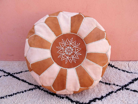Stuffed Ottoman Leather Pouf - Handmade Moroccan Genuine Leather Pouf - Ottoman Pouffe Footstool - 100% Real Natural Leather Pouffe