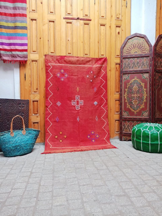 Cactus Silk Rug. Moroccan Cactus Silk Kilim Handmade Brown Cactus Silk Rug ,Sabra Carpet Berber Authentic Azilal Area Rug
