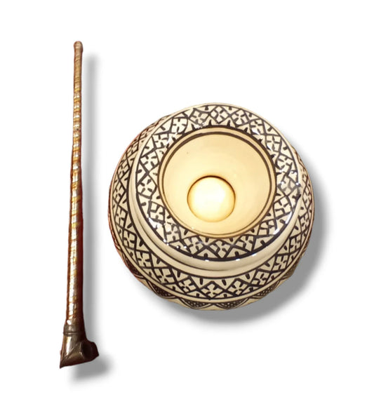 Moroccan Ceramic Ashtray with Berber Desgine Painted by Hand Unique Ashtray, Decorative Ashtray, Black and White Ashtray with Handmade Pipe