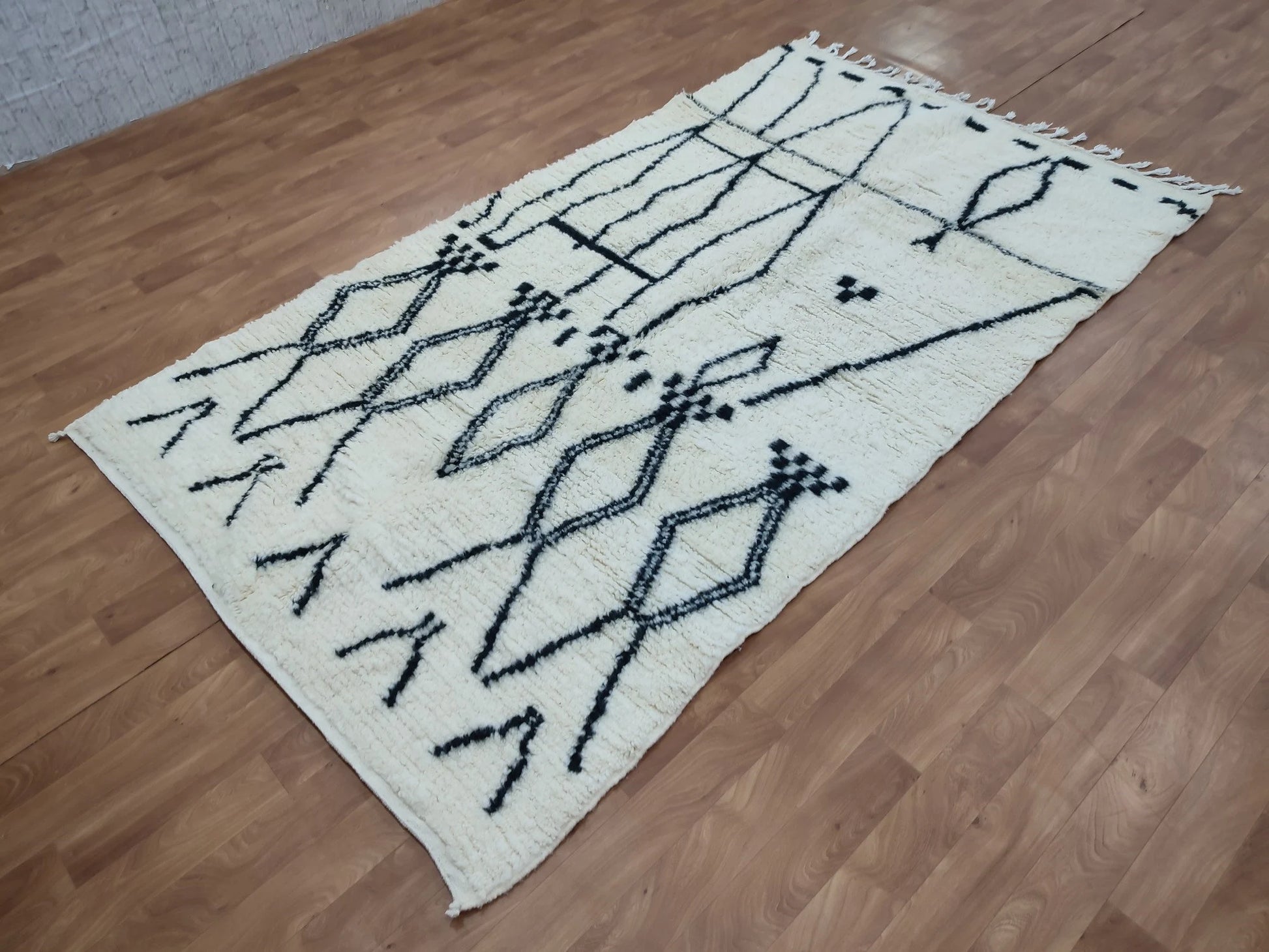 Beni Ouarain White Black Moroccan Rugs - Moroccan Beni Ourain Rug Style - Morrocan Rug Wool Berber Design - Handmade Rug - Berber Rugs Style