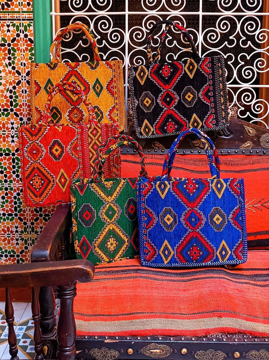 Embroidered Tote Bag - Unique Anniversary or Birthday Gift, Custom Makeup Bag, Moroccan-Inspired Suede Handbag