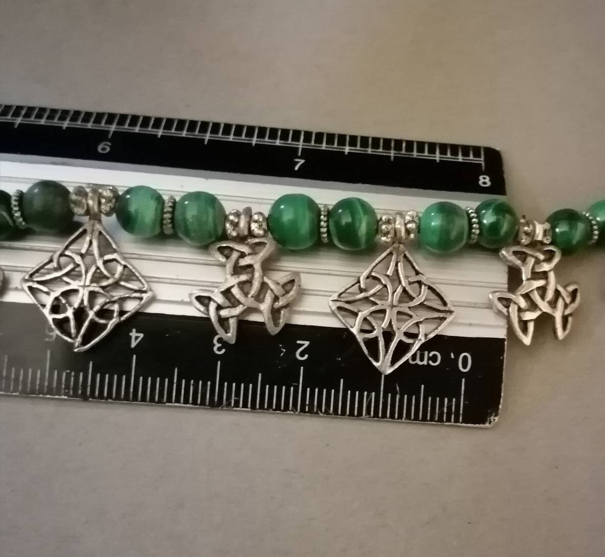 Berber Necklace in Malachite Pearls and Nine Small Old Sterling Silver Pendants. Berber Jewelry. Jewish Amulets. Berber Necklace