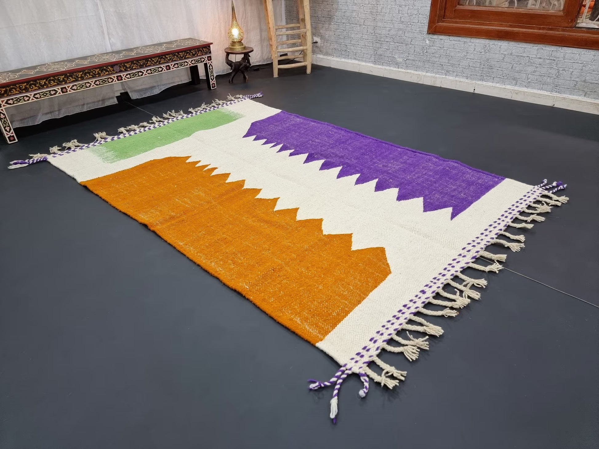 FLAT MOROCCAN RUG, Custom Made Kilim Rug, Handmade Area Rug, Mauve & Brown Zanafi Rug, Authentic Berber Carpet, Colored Rug for Dining Room.