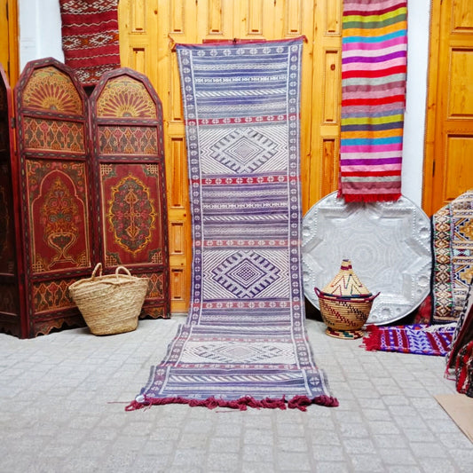 Cactus Silk Runner Rug 2×13 Ft. Moroccan Vintage Cactus Silk Kilim. Handmade Berber Rug. Authentic Azilal .Home Decor