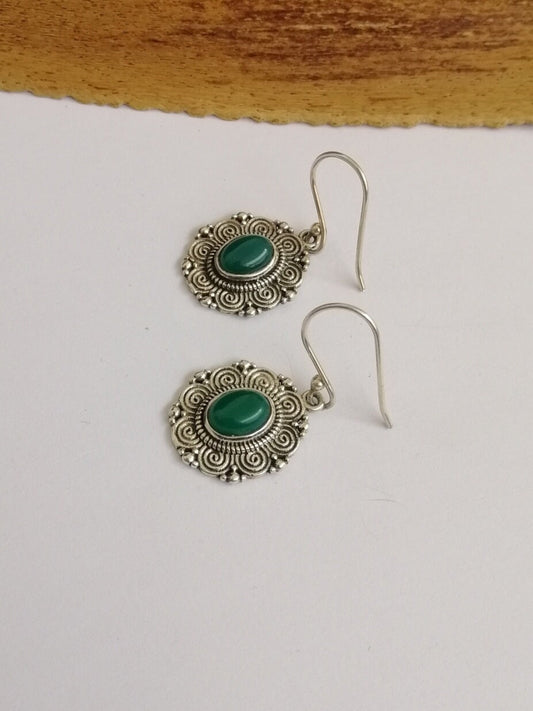 Sterling Silver and Green Jasper Drop Earrings