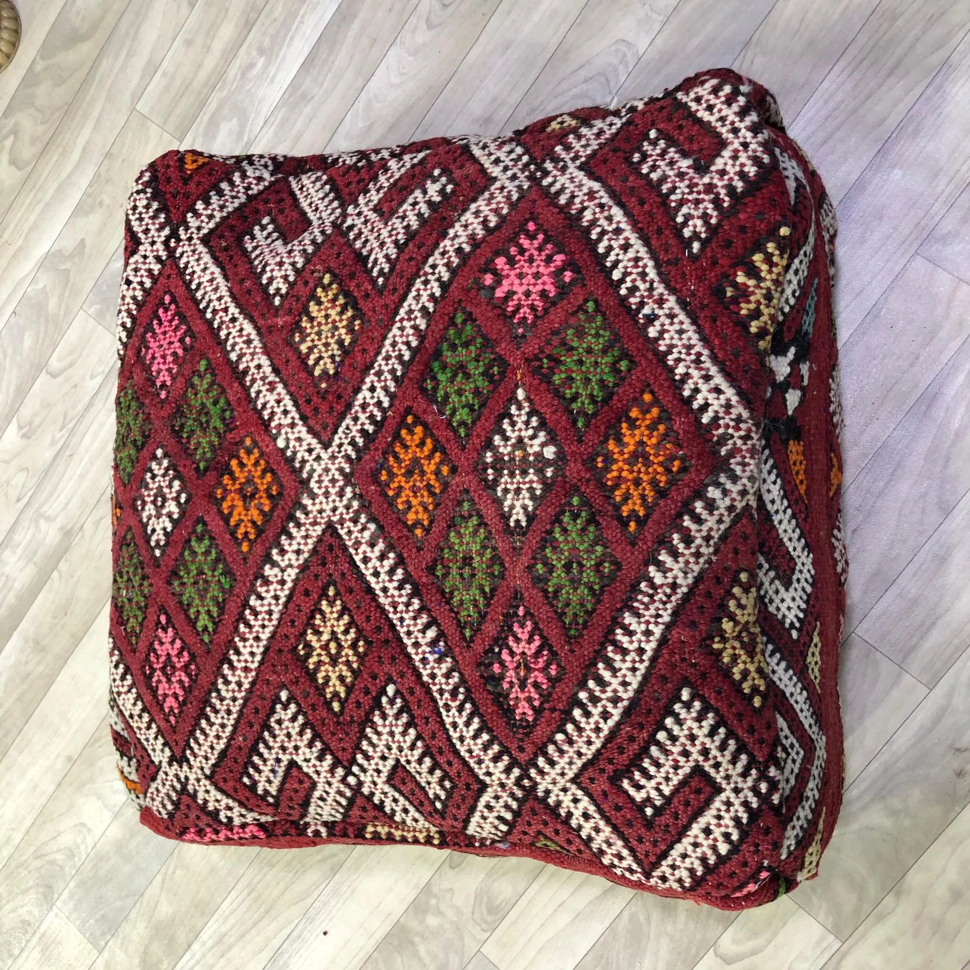 Moroccan Kilim Pouf,Moroccan Floor Cushions, Red Moroccan Kilim Pouf, Vintage Floor Pillow