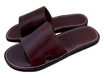 Handmade Brown Genuine Leather Slides Sandals for Men, Cozy Open-Toe Indoor and Outdoor Slippers, Leather Sandals Men, Comfortable Sandals