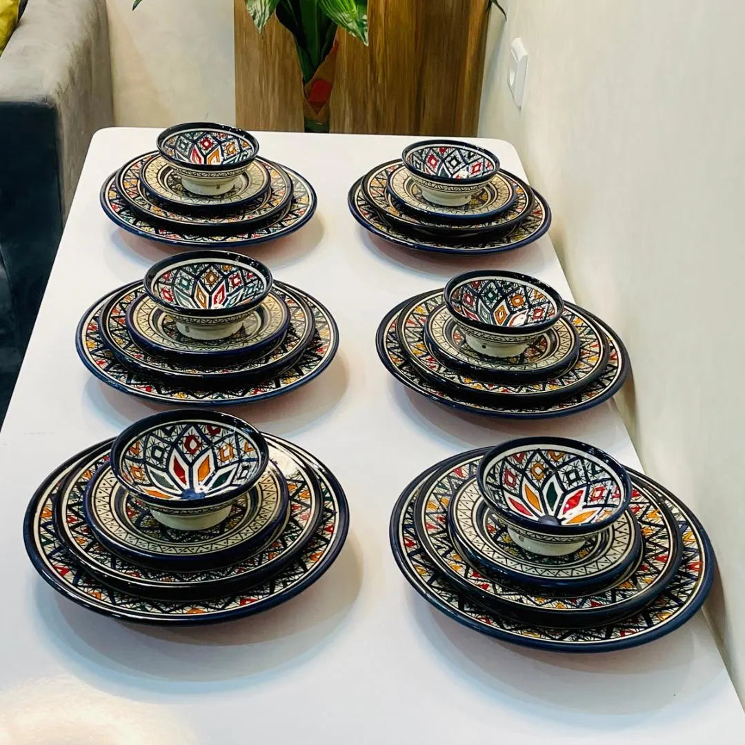 Authentic Moroccan Hand Painted Ceramic Dinnerware Set, Blue Handmade Serving Set, Tableware Collection, Dinnerware Set