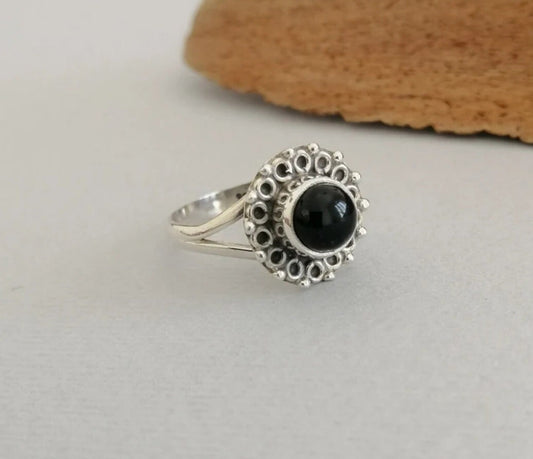 Delicate Onyx and Sterling Silver Ring