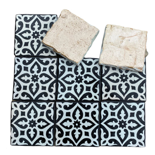 Moroccan Tiles / Zellige / Moroccan Tiles Handmade and Hand Painted. Black and White Tiles.