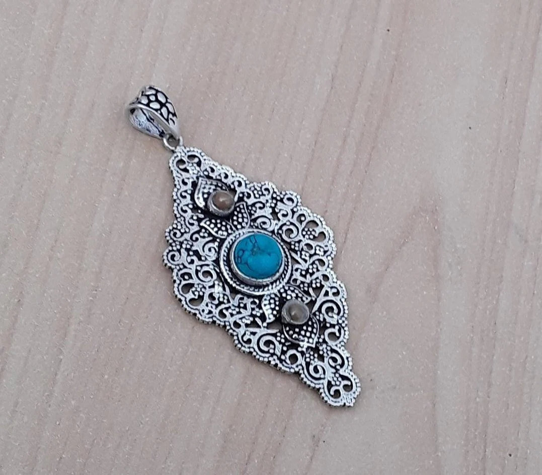 Berber Sterling Silver Pendant with Turquoise