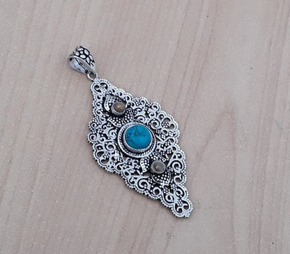 Berber Sterling Silver Pendant with Turquoise