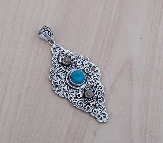 Berber Sterling Silver Pendant with Turquoise