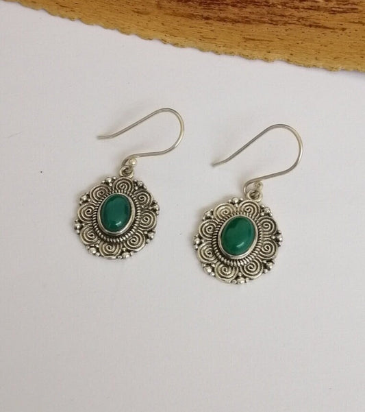 Sterling Silver and Green Jasper Drop Earrings