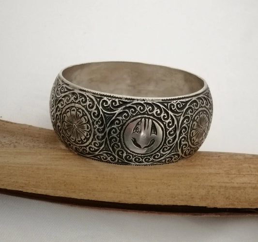 Deeply Hand Carved Vintage Berber Silver Bangle