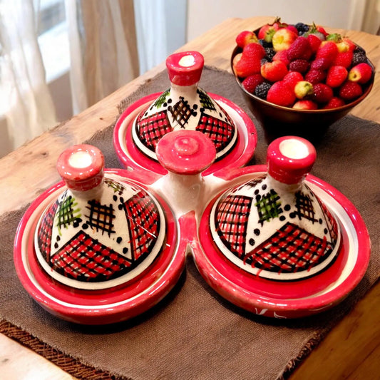 Set of 3 Handmade Moroccan Pottery Tagines for Spices and Sauces, Spice Jar Tagines, Small Gift Ideas