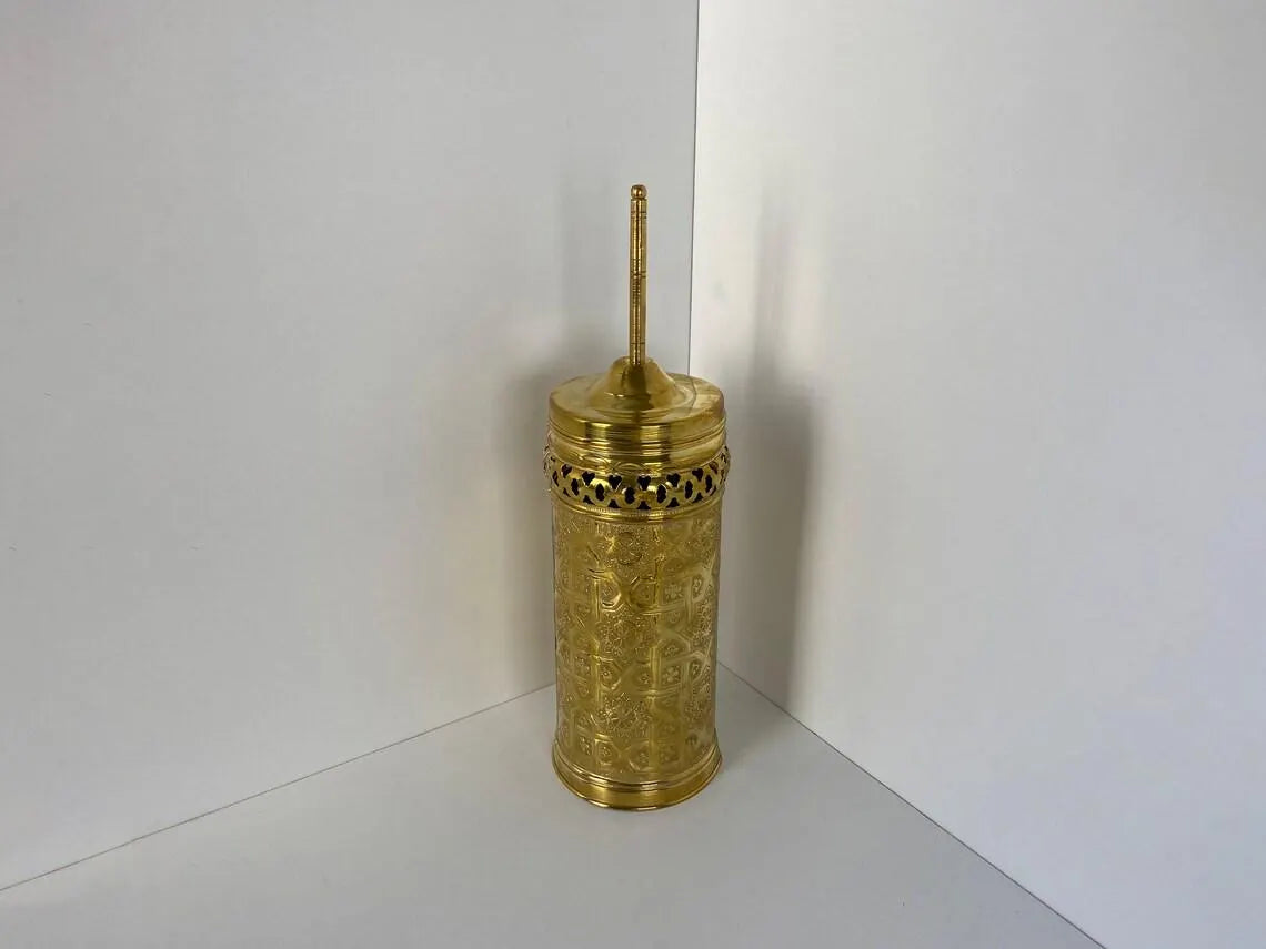 Hand-Engraved Brass Toilet Brush, Moroccan Handcrafted Copper Toilet Brush