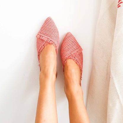 Moroccan Raffia, Woven Raffia Slippers, Raffia Slides, Raffia Slippers, Pink Raffia Shoes, Moroccan Shoe, Handwoven Shoes