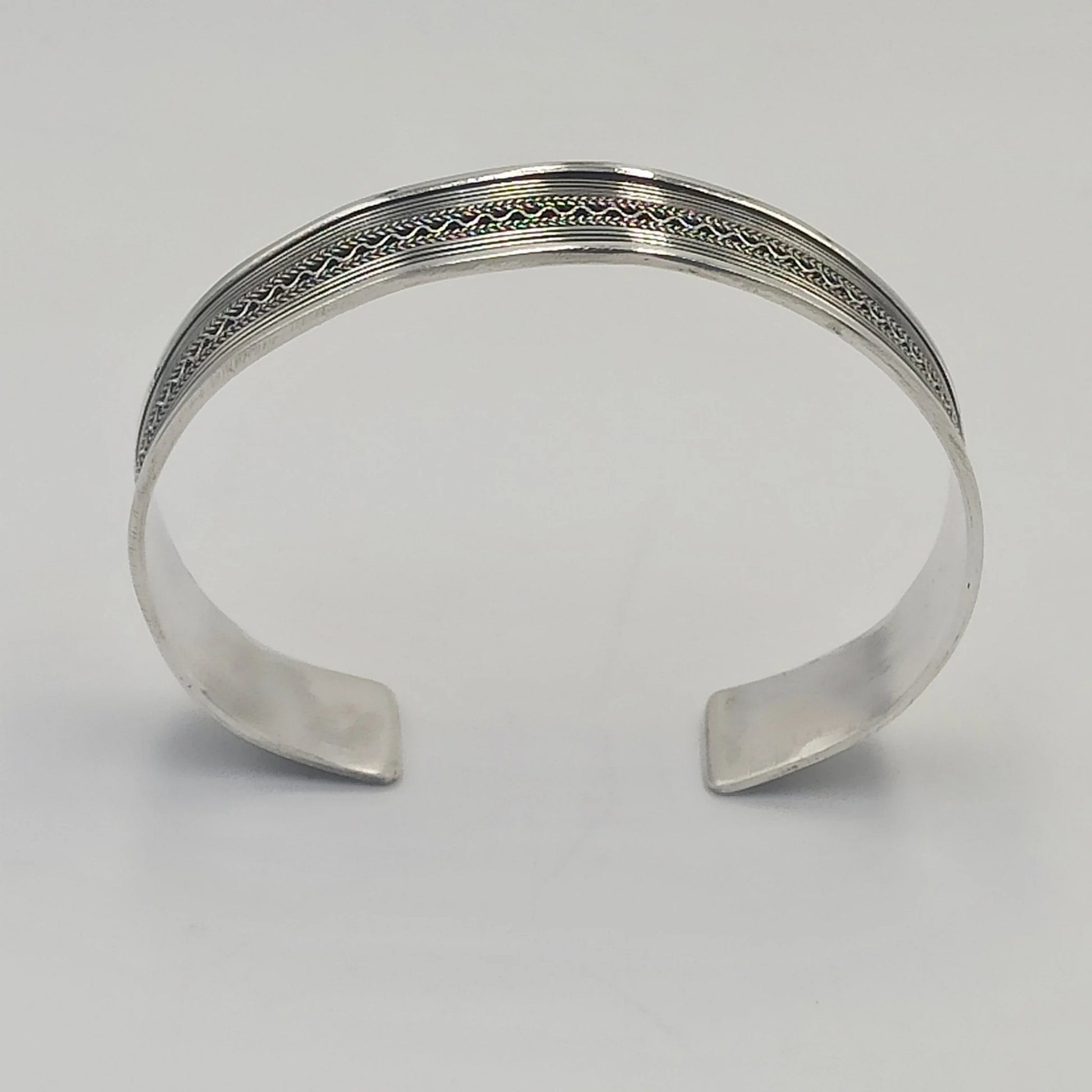 Bangle Bracelet 925 Sterling Silver Open Charm, Fine Jewelry Cuff Bracelet, Bracelet Decorated with Silver Wires, Handmade in Tiznit Morocco