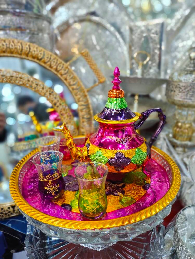 Moroccan Handmade Hand Painted Multicolor Tea Set