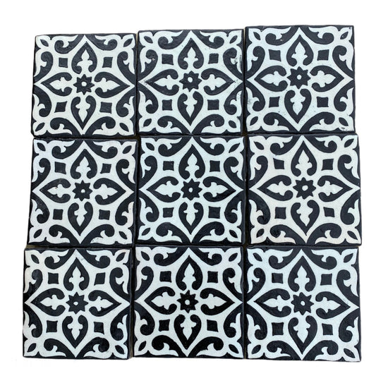 Moroccan Tiles / Zellige / Moroccan Tiles Handmade and Hand Painted. Black and White Tiles.