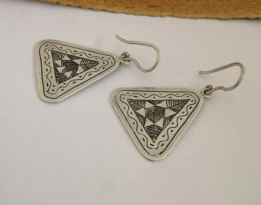 Lovley Vintage Tuareg Triangular Silver Earrings