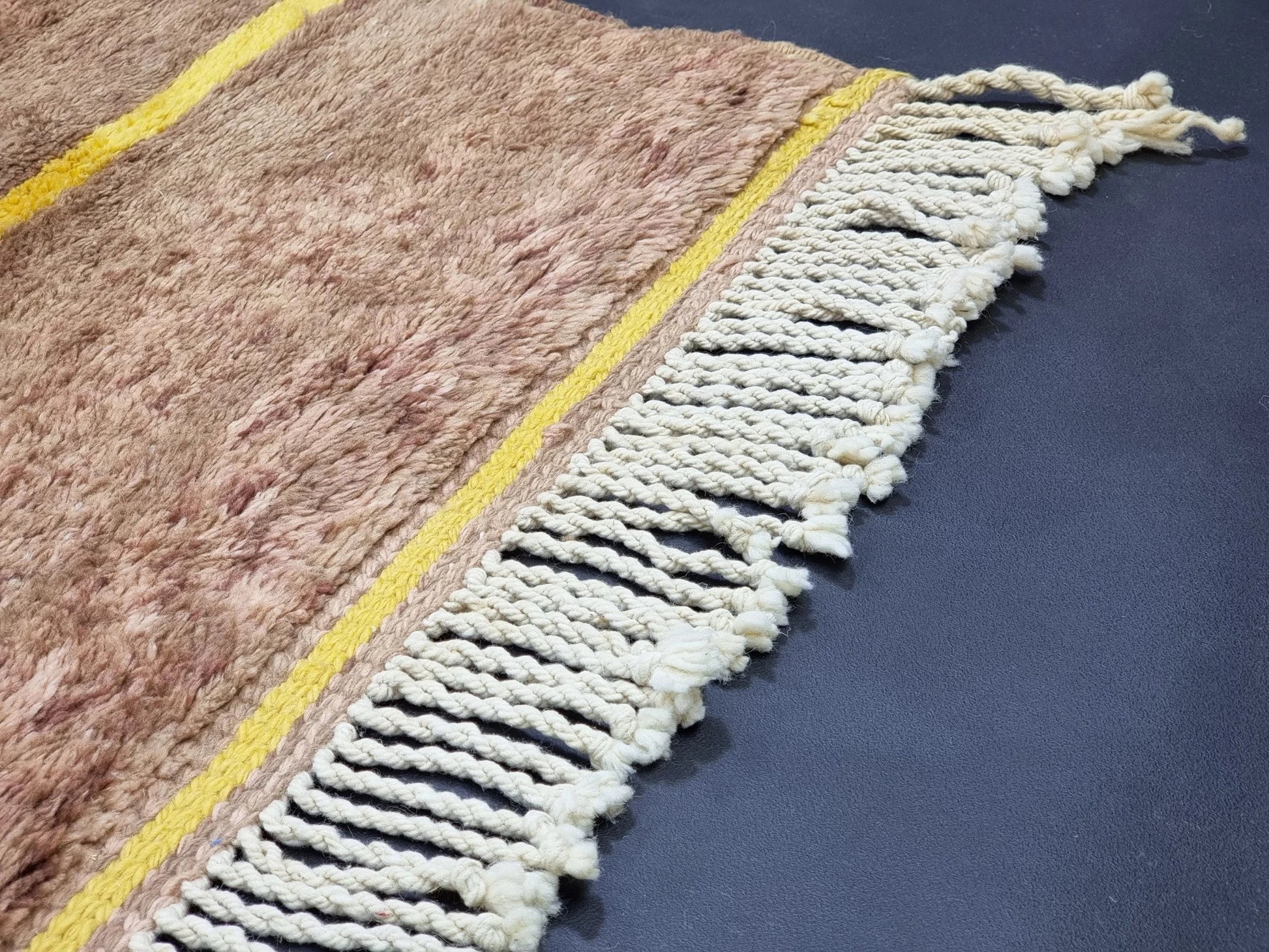 BENI MRIRT RUG 7X9, Handmade Moroccan Rug, Tribal Berber Carpet, Shag Wool Rug, Abstract Mrirt Rug, Brown & Yellow Rug, Beni Area Rugs.