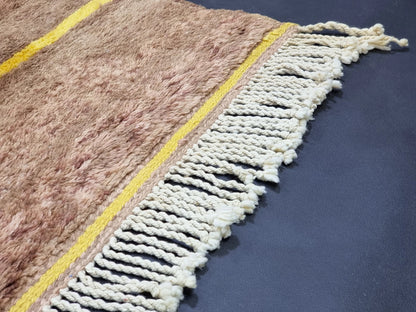 BENI MRIRT RUG 7X9, Handmade Moroccan Rug, Tribal Berber Carpet, Shag Wool Rug, Abstract Mrirt Rug, Brown & Yellow Rug, Beni Area Rugs.