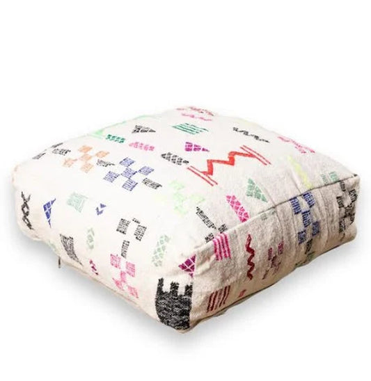 Vintage Moroccan Ottoman Pouf, Moroccan Kilim Pouf, Checker Ottoman, Moroccan Kilim Pouf, Berber Floor Cushion, Large Floor Cushion Seating