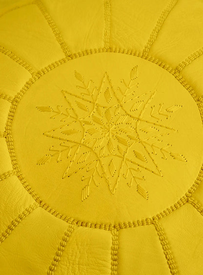 Yellow Moroccan Leather Pouf - Luxury Ottomans Footstools