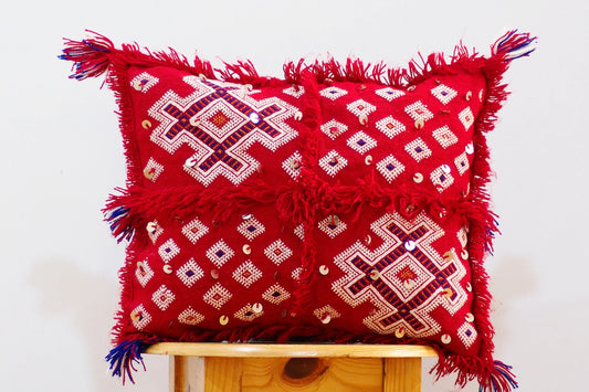 Handmade Moroccan Wedding Blanket Pillow Cover Handira Blanket Cushion Cover Wool Pillow Cover with Sequins