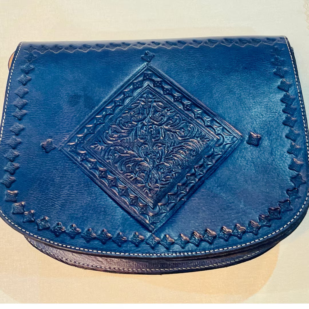 Moroccan Leather Bag, Genuine Leather Crossbody Bag, Moroccan Shoulder Bag, Women'S Leather Bag, Handmade Carved Leather Bag, Purple Bag