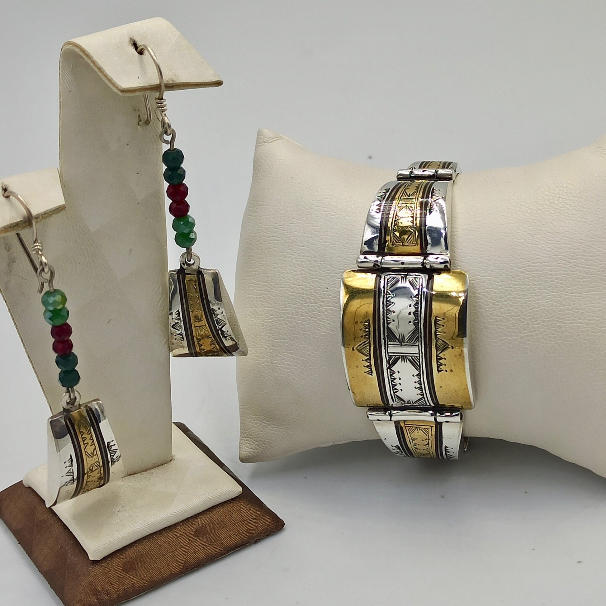Open Bangle Cuff Bracelet and Earrings, Made with Sterling Silver and Clean Copper, Newly Engaged Gift