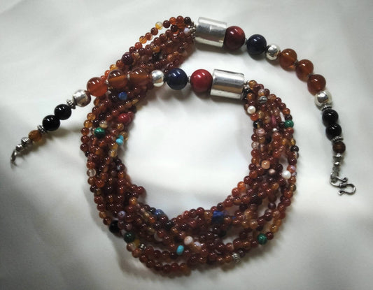 Morocco - Beautiful Multi-Strand Gemstone Necklace, Berber Necklace, Ethnic, Evening Necklace, Agate Necklace, Boho Necklace.