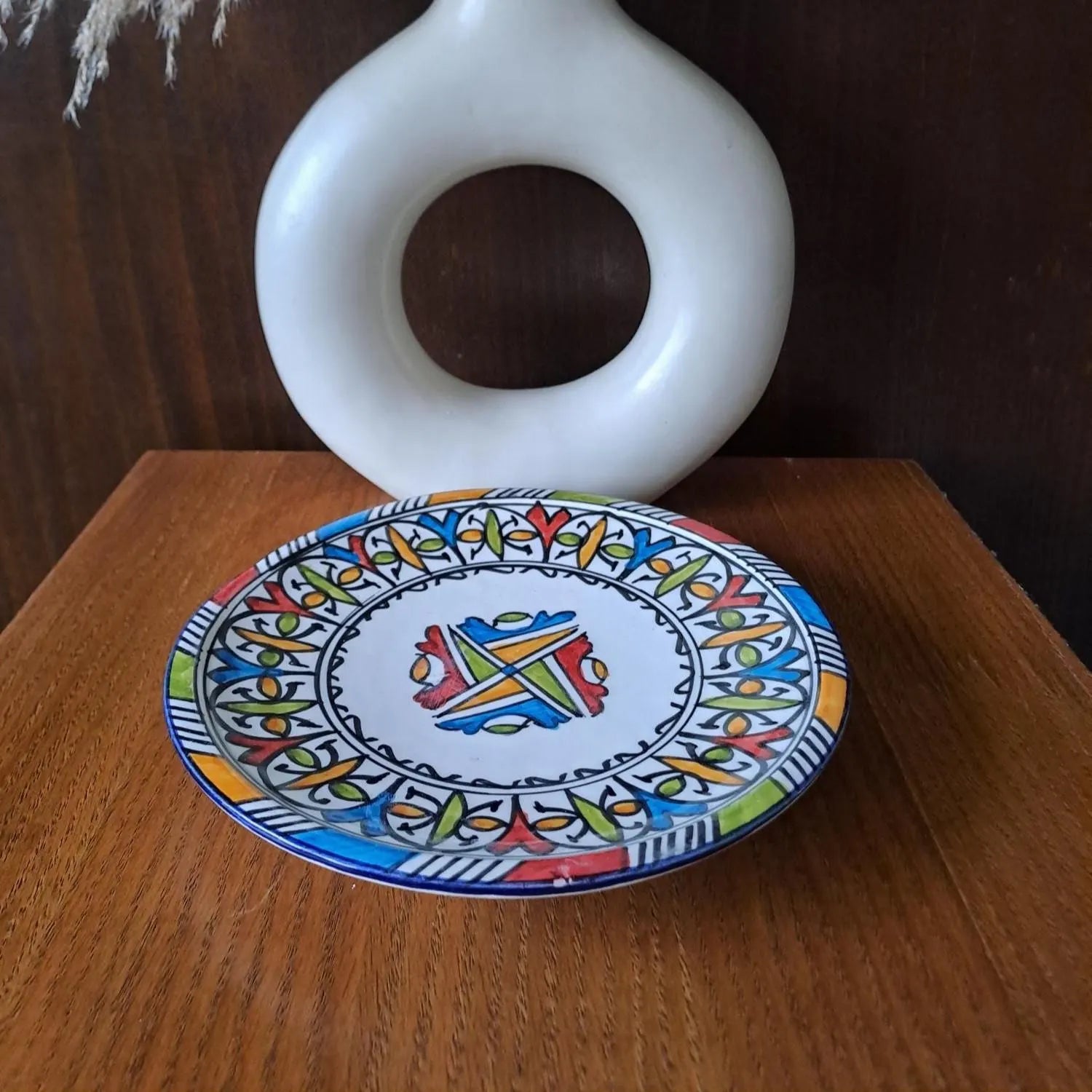 20Cm Colorful Moroccan Ceramic Plate – Hand-Painted Artisan Pottery – Bohemian Tableware or Wall Plate