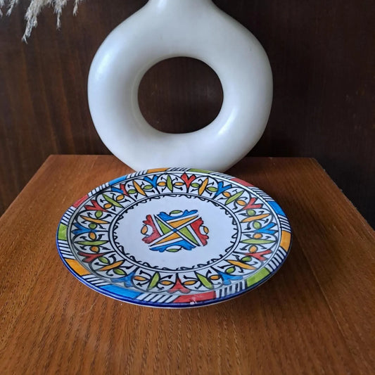 20Cm Colorful Moroccan Ceramic Plate – Hand-Painted Artisan Pottery – Bohemian Tableware or Wall Plate