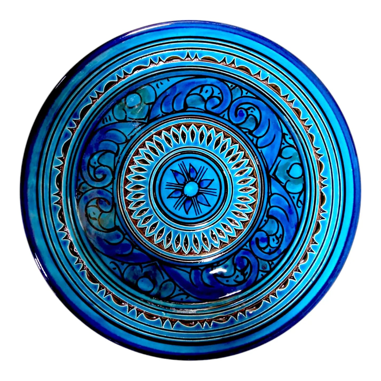 Moroccan Hand-Carved Pottery Plate: Artisanal 25Cm Serving Dish, Bohemian Decor Unique Kitchenware, Ethnic Home Decor, Traditional Artistry