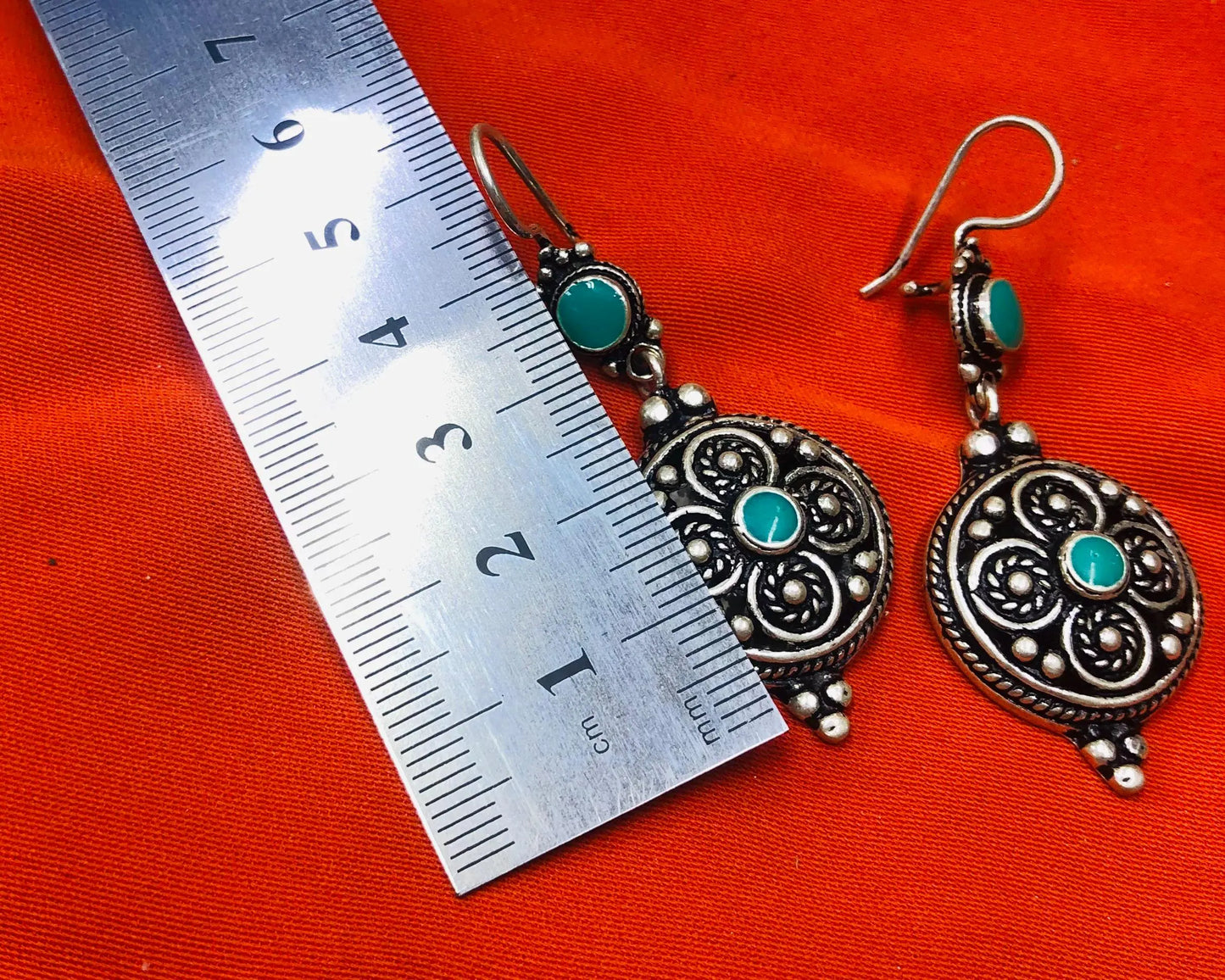 Handmade Berber Silver Earrings, Turquoise Stone, Authentic Traditional Design