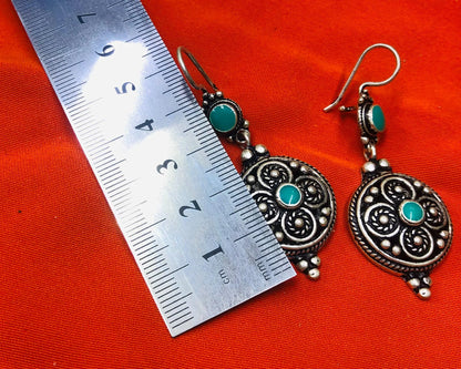 Handmade Berber Silver Earrings, Turquoise Stone, Authentic Traditional Design