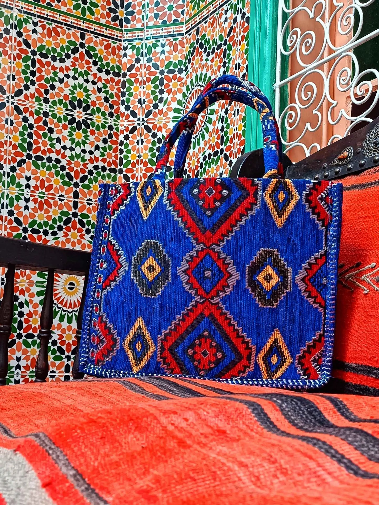 Embroidered Tote Bag - Unique Anniversary or Birthday Gift, Custom Makeup Bag, Moroccan-Inspired Suede Handbag