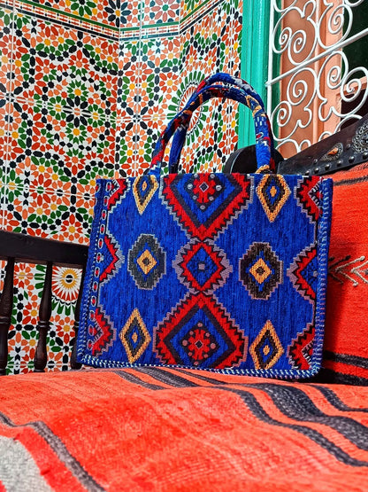 Embroidered Tote Bag - Unique Anniversary or Birthday Gift, Custom Makeup Bag, Moroccan-Inspired Suede Handbag