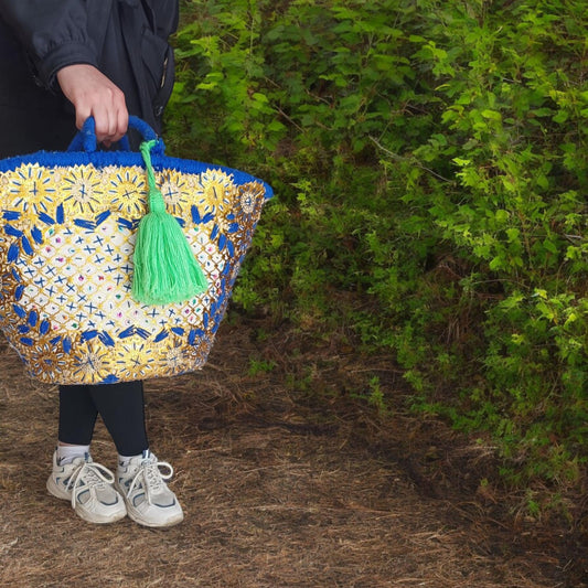 Colorful Moroccan Raffia Market Bag,Traditionlly Crafted Straw Basket