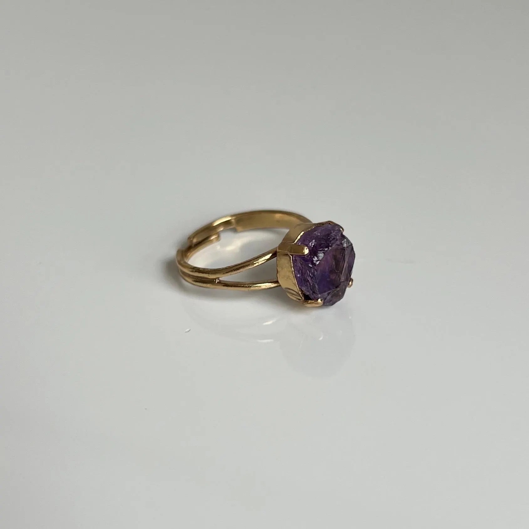 Amethyst Ring, Gold, Adjustable Ring, Crystal Ring, Amethyst Jewelry, Third Eye Chakra, Nickel-Free, Crystal Gift, Raw Purple Gemstone