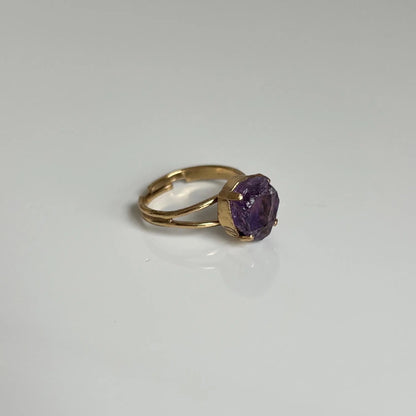 Amethyst Ring, Gold, Adjustable Ring, Crystal Ring, Amethyst Jewelry, Third Eye Chakra, Nickel-Free, Crystal Gift, Raw Purple Gemstone