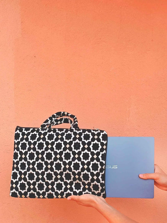 Handmade Moroccan Laptop Sleeve with Zellij Pattern | Stylish Macbook Air Sleeve | Custom Laptop Cover for Women & Men | Unique Office Gift